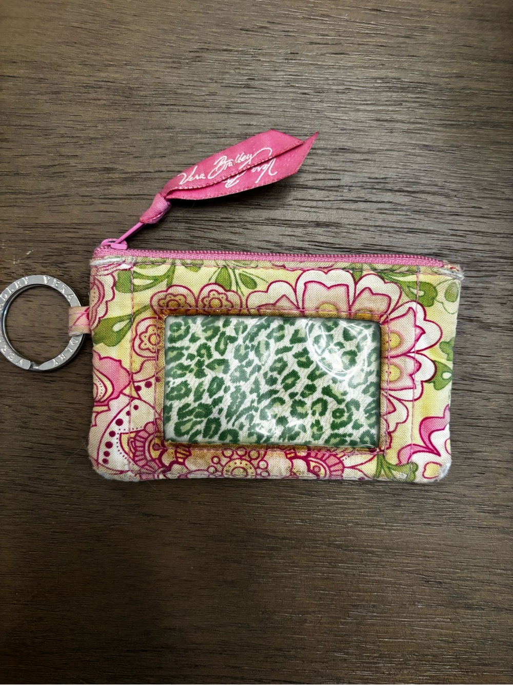 Vera Bradley Petal Pink ID Case with Green Leopard Accent
